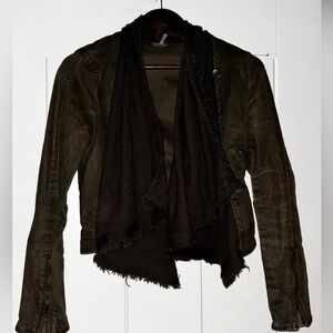 Free People Denim & Knit Sweater Women 2 Jacket Green Draped Front Moto